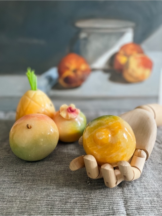 Other - Stunning Carved Onyx Stone Fruit Decor Set - 4 Pieces